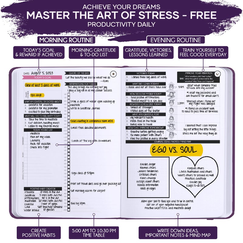 Freedom Mastery Guided Journal - Gratitude & Mental Health Journal for 5 Minute Daily | 90-Day Undated Planner for Positivity & Manifestation | Guided Mindfulness, Self Care & Reflection | Vision Board + Stickers - Image 4